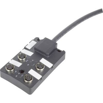 Piccolo distributore rettangolare per cavi con quattro slot rotondi, contrassegnati con le lettere A e B. Il cavo sporge verso l'alto.