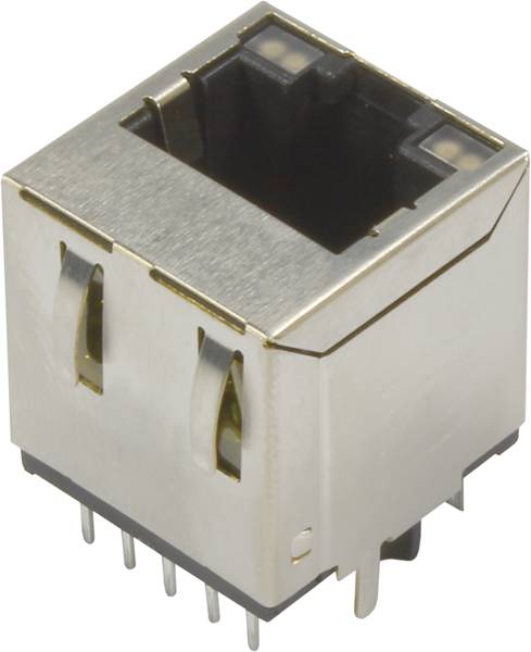 Un singolo connettore di rete RJ45 in metallo che sporge da un dispositivo.