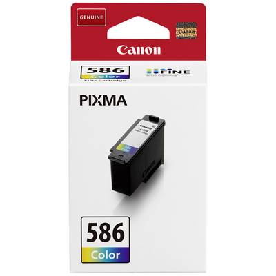 Cartuccia d'inchiostro Canon-Pixma, modello 586, a colori, la confezione mostra il prodotto e il sigillo di qualità originale.