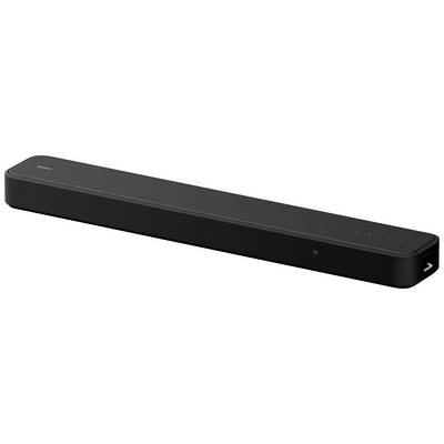Soundbar nera su sfondo bianco, design sottile, adatta per sistemi home theater, migliora la qualità audio della TV.