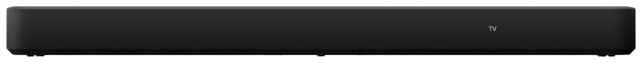 Soundbar nera dal design sottile, idonea a migliorare la qualità audio di televisori o impianti home theater.