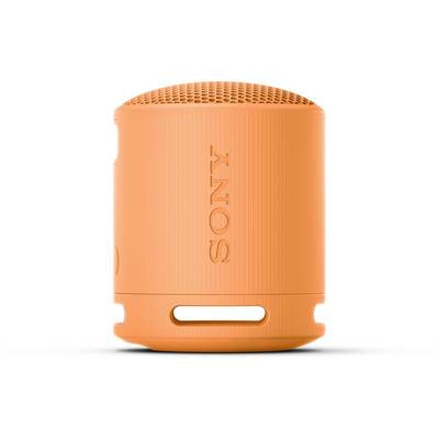 Altoparlante portatile arancione di Sony, di forma cilindrica con copertura a rete sulla parte superiore, che enfatizza la mobilità e le dimensioni compatte.