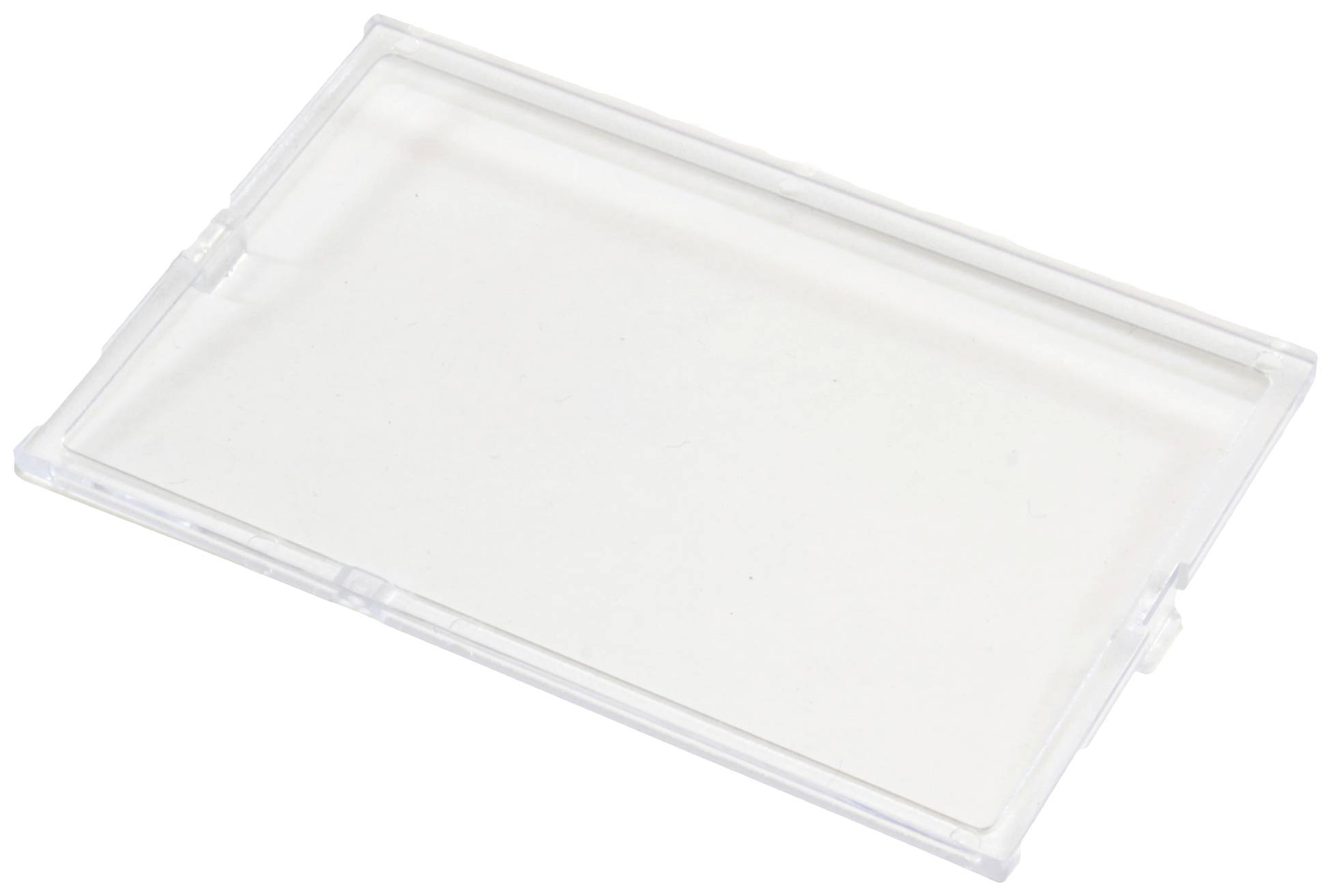 Custodia trasparente in plastica per la conservazione di oggetti, rettangolare e cristallina, priva di etichette o contenuti visibili.