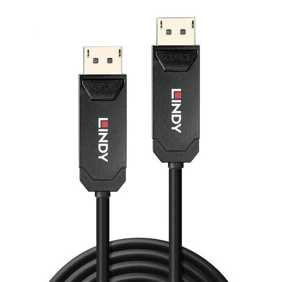 Cavo DisplayPort di LINDY, nero, con due connettori. Testo sui connettori: 'DISPLAY' e 'SOURCE'.