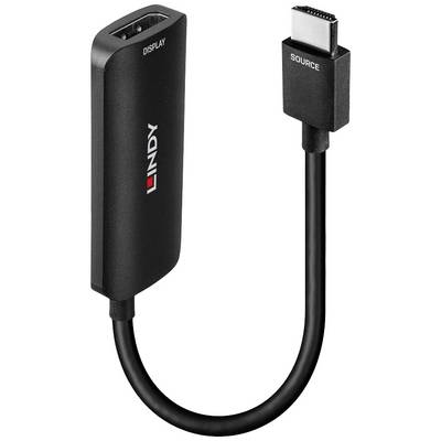 Un adattatore nero con connettori HDMI e USB-C, contrassegnato con 'Display' e 'Source'. Adatto per connessioni video.
