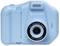 Fotocamera blu per bambini con zoom 10x e indicazione sull'obiettivo 'F/2.7 f=2.8mm'.