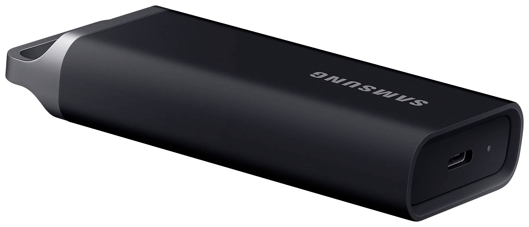 Chiavetta USB nera di Samsung, compatta e sottile con bordi arrotondati, connettore USB-C visibile.