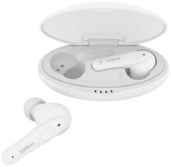 Belkin SoundForm Nano  Cuffie In Ear Bluetooth  Bianco  headset con microfono, Custodia di ricarica, Resistente al sudore
