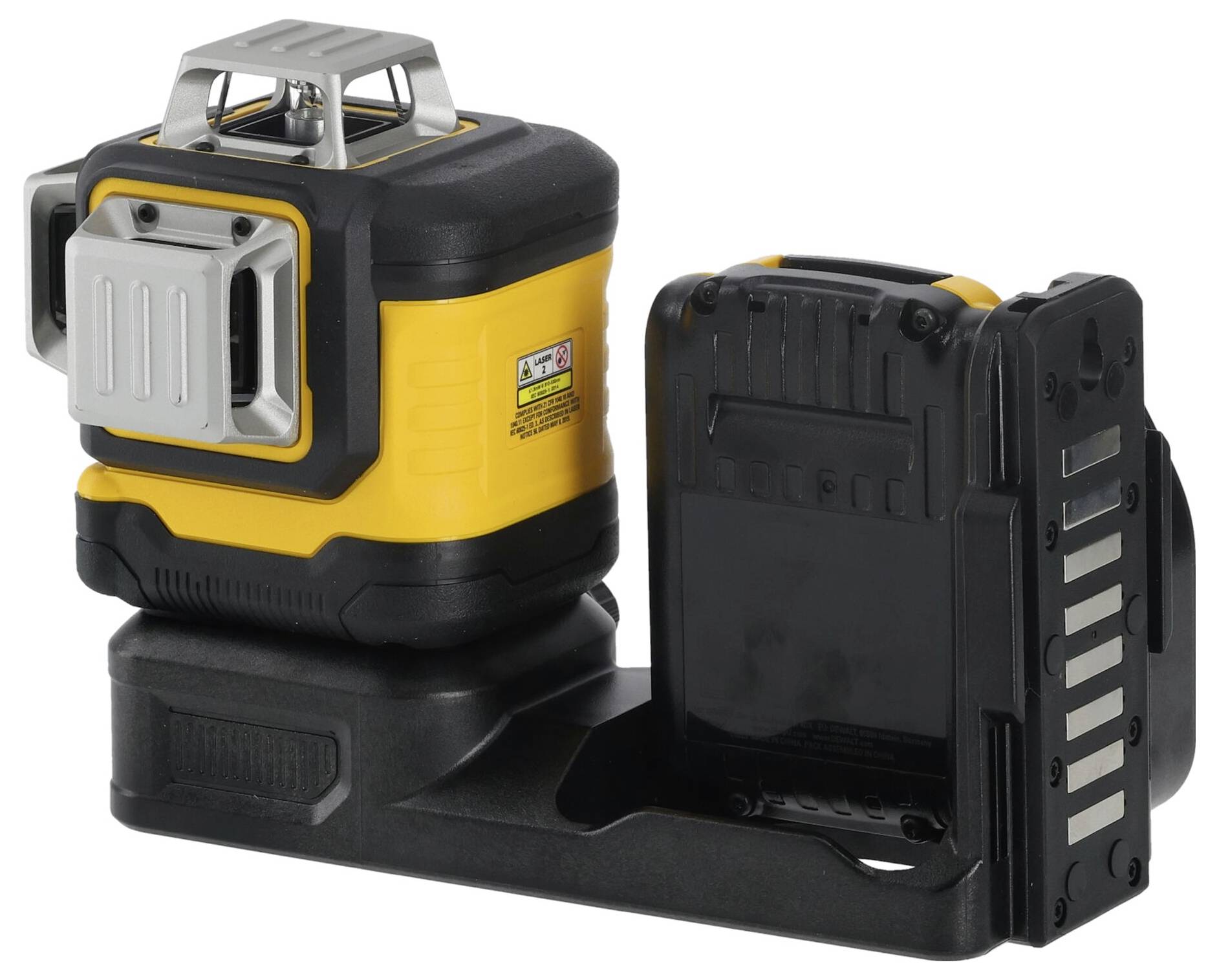 Dispositivo elettronico in nero e giallo. Appare compatto e tecnico, probabilmente uno strumento di misurazione o un utensile.