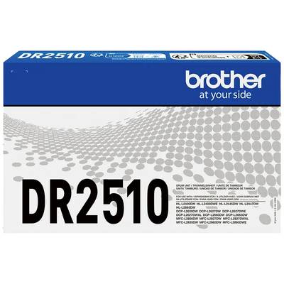 'Tamburo stampante Brother DR2510, modelli compatibili: HL-2140, HL-2170W, MFC-7440N, MFC-7840W. Su sfondo a motivo grigio.'
