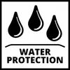 Tre gocce d'acqua sopra la scritta 'Water Protection', simboleggiano la protezione dall'acqua o l'impermeabilità.