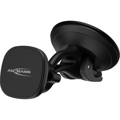 Supporto auto nero Ansmann con elemento di fissaggio magnetico, adatto per smartphone, mostra un supporto stabile e flessibile.