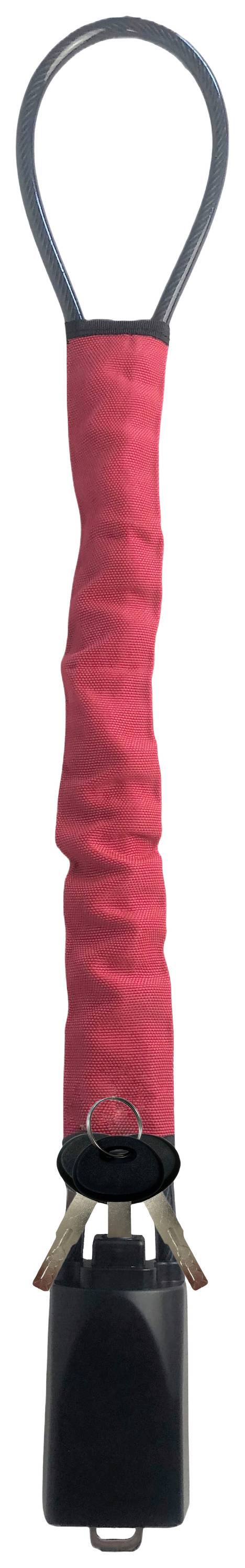 Un nastro di sicurezza rosso con un clip è adatto per fissare oggetti e può essere attaccato a una cintura o a una borsa.