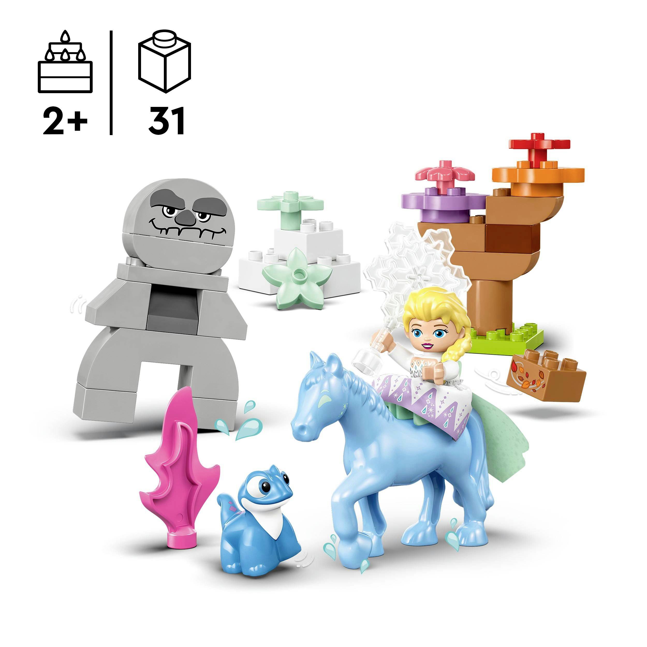 Parti Lego colorate: numero '2+', 31 pezzi, set di costruzione con animali, figure e un cavallo blu. Set creativo per bambini.