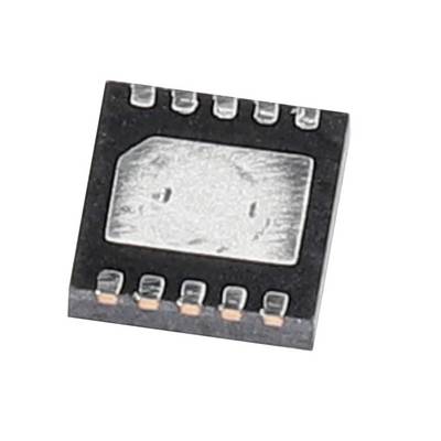 Circuito integrato con otto pin, che mostra il lato frontale del chip su sfondo bianco.