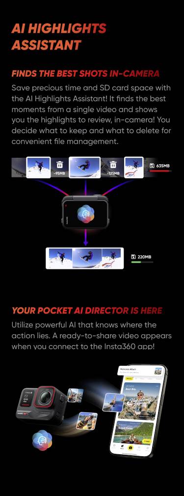 'Assistente di Evidenziazione AI': Una fotocamera scansiona spezzoni video, mostra i momenti migliori e consente una gestione semplice tramite smartphone.