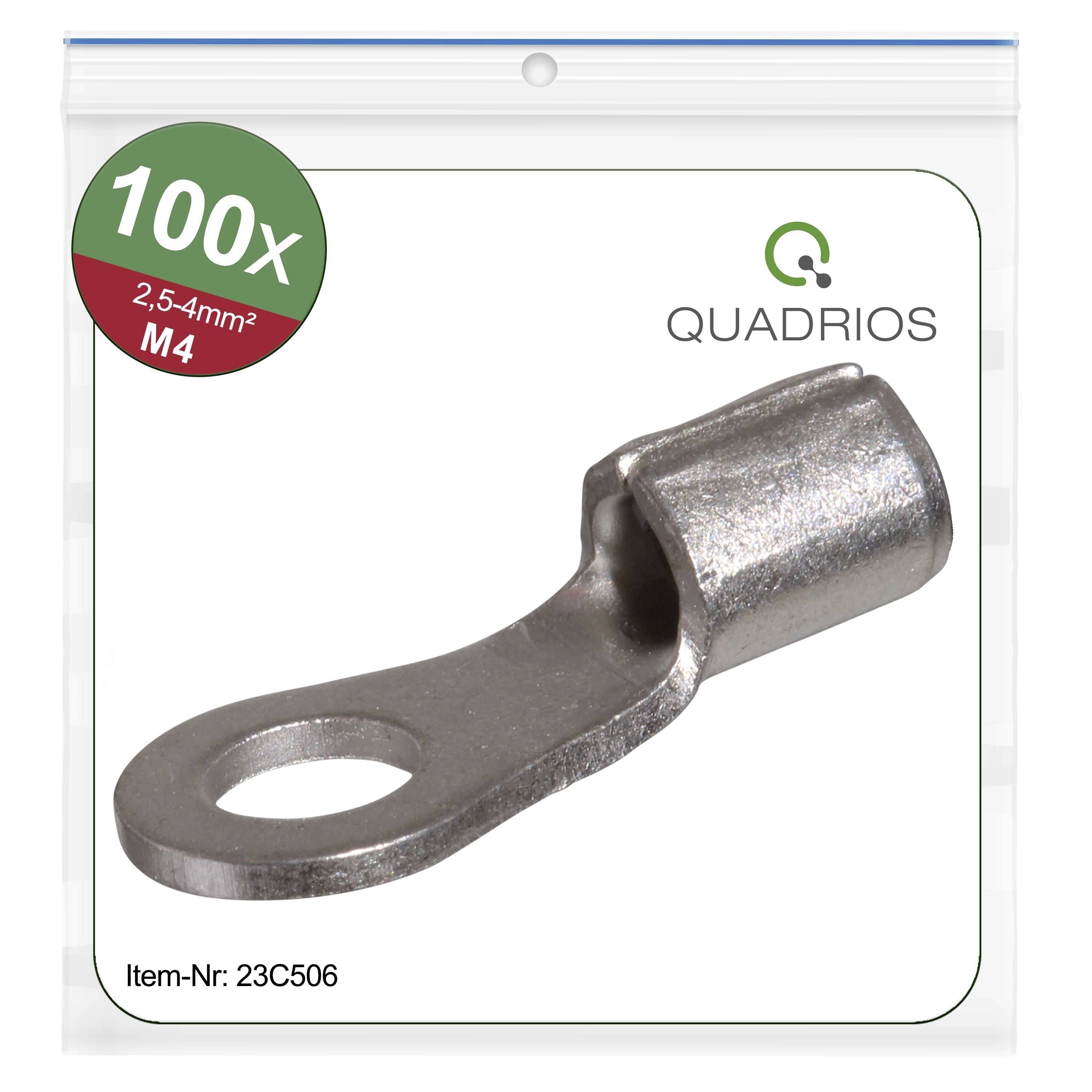 'Bustina con 100 capicorda, dimensione: 2,5-4 mm², M4. Codice articolo: 23C506. Marca: Quadrios.'