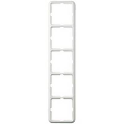 Cornice bianca, rettangolare, con cinque riquadri quadrati disposti verticalmente, adatta per interruttori o prese elettriche.