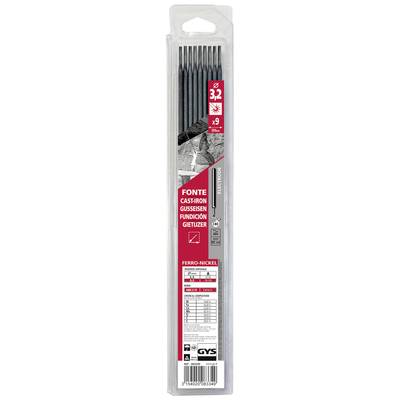 Confezione con nove elettrodi in ghisa, idonei per 40-80 Ampere, adatti per saldatura di ghisa. Marca: GYS.