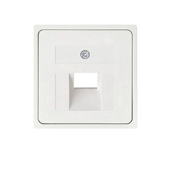 Presa di rete bianca con design quadrato e indicatore luminoso circolare in alto. Utilizzabile in reti di uffici o domestiche.