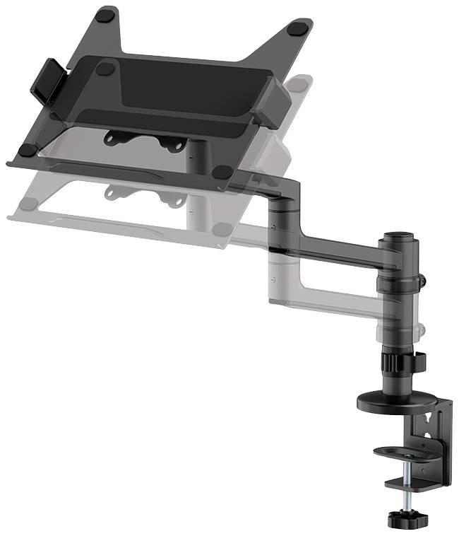 Supporto per laptop con braccio flessibile da montare su un tavolo. Adatto per il posizionamento regolabile del dispositivo.
