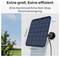 Un grande pannello solare Reolink montato su una parete. Il testo sottolinea l'efficienza e l'alimentazione continua per le telecamere.