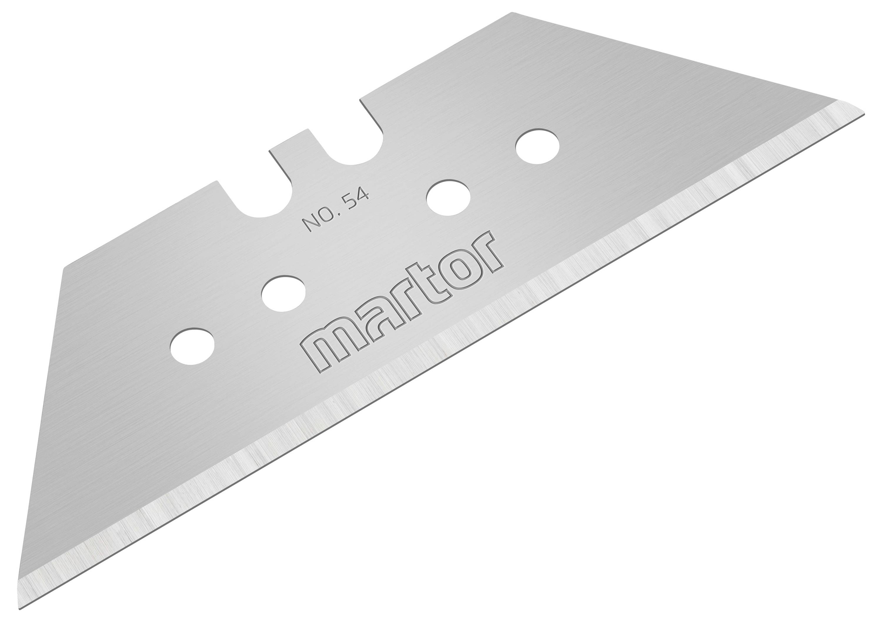 Coltello con l'iscrizione 'Martor' e 'No. 54'. Adatto per lavori di taglio, con due taglienti e tre fori.