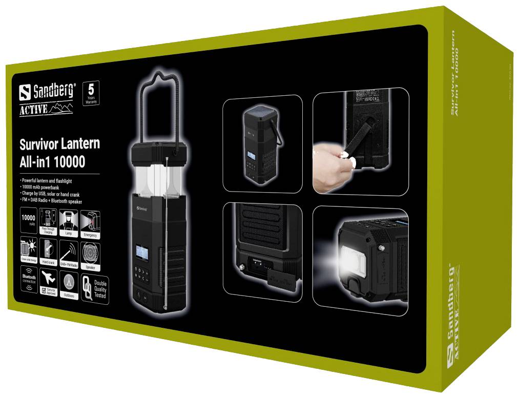 Sandberg Sandberg Survivor Lantern - Powerbank - 10000 mAh - 37 Wh - 2 A (USB) Batteria solare 10000 Litio Multicolore-9