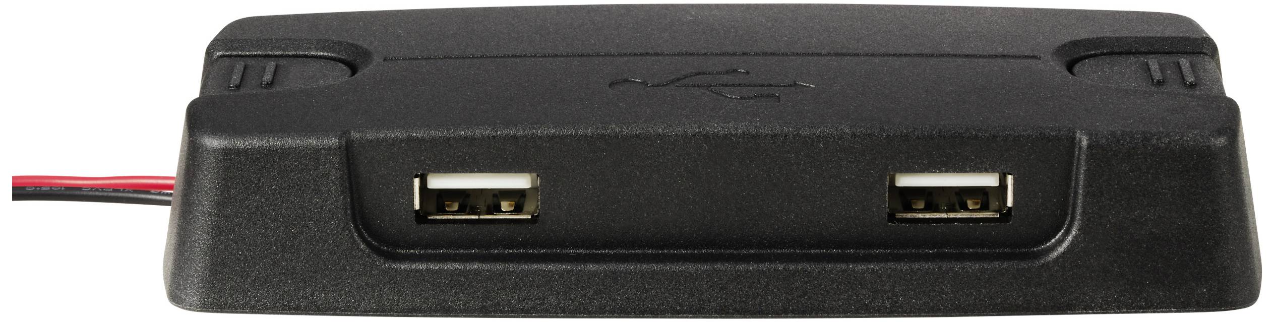 Hub USB nero con due porte USB, collegati da un cavo sul lato sinistro.