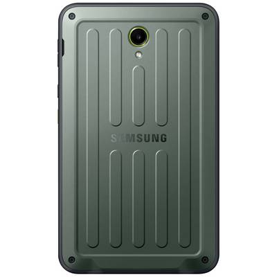 Retro di uno smartphone verde con design robusto e fotocamera in alto. Il nome del marchio 'Samsung' visibile al centro.