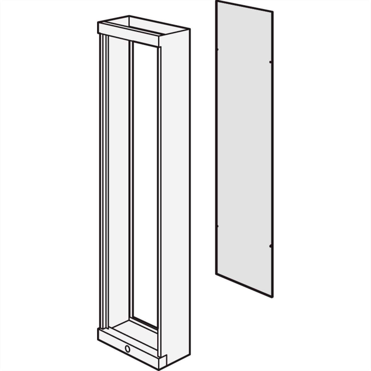 Diagramma di una libreria a forma rettangolare, con fronte aperta e parete posteriore separata.