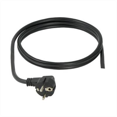 Cavo di rete nero con spina Schuko, arrotolato. Adatto per il collegamento a prese elettriche europee.