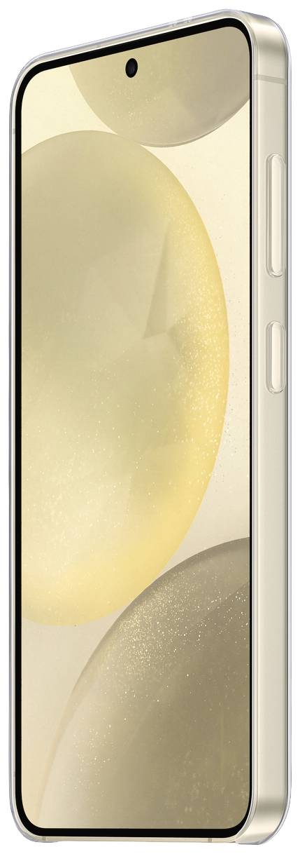 Smartphone con cornice sottile, schermo ampio e tasti del volume visibili sul lato destro. Lo schermo mostra un motivo grafico discreto.