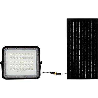 Lampada LED collegata a un pannello solare. La lampada dispone di più LED ed è alimentata da un pannello solare rettangolare.