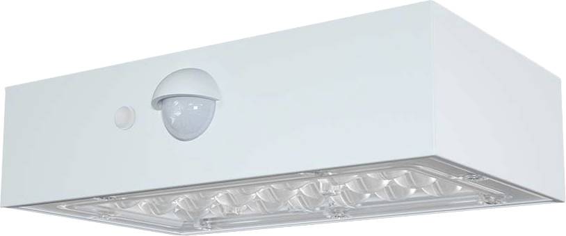 Lampada LED rettangolare bianca con sensore di movimento, adatta per l'illuminazione esterna.