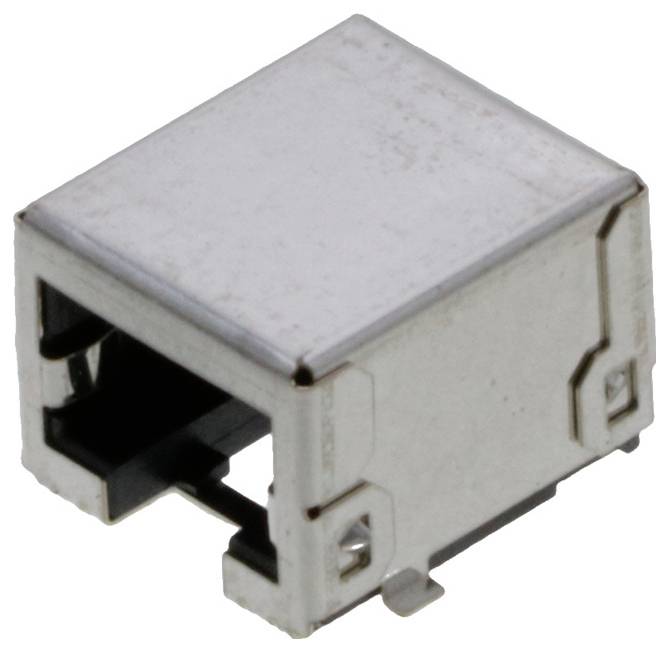 Una porta USB di tipo B in metallo per il collegamento di dispositivi, mostrata da una prospettiva frontale.