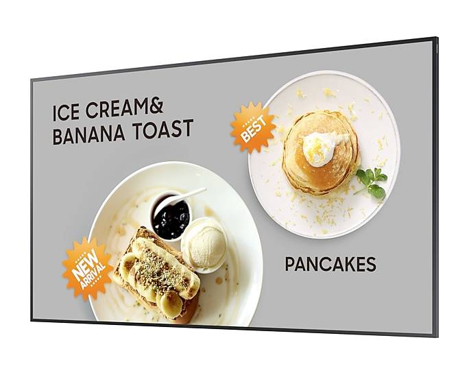 Nuovo menù dei dessert con gelato su toast alla banana e un piatto di pancake, entrambi evidenziati con 'NUOVO' e 'TOP'