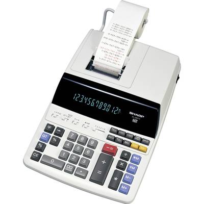 Calcolatrice elettronica da tavolo con funzione di stampa che mostra '1234567890'. Ampio schermo, diversi tasti funzione, rotolo di carta in alto.