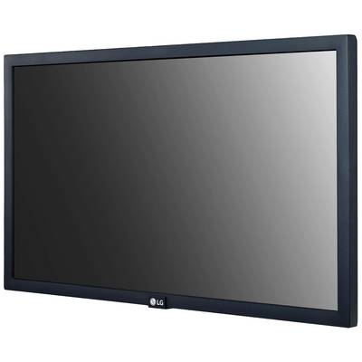 Schermo piatto LG nero con superficie lucida, adatto all'uso in uffici o ambienti domestici.