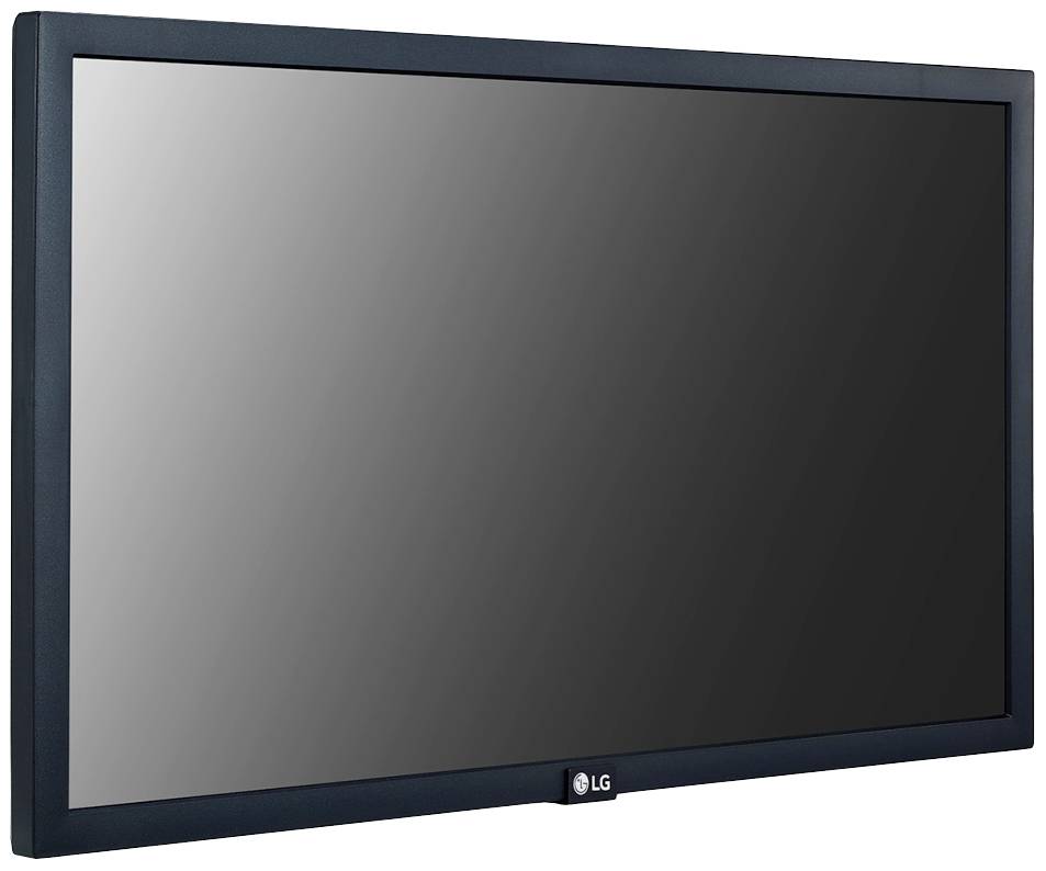 Un televisore piatto nero LG con cornice argentata, leggermente ripreso di lato.