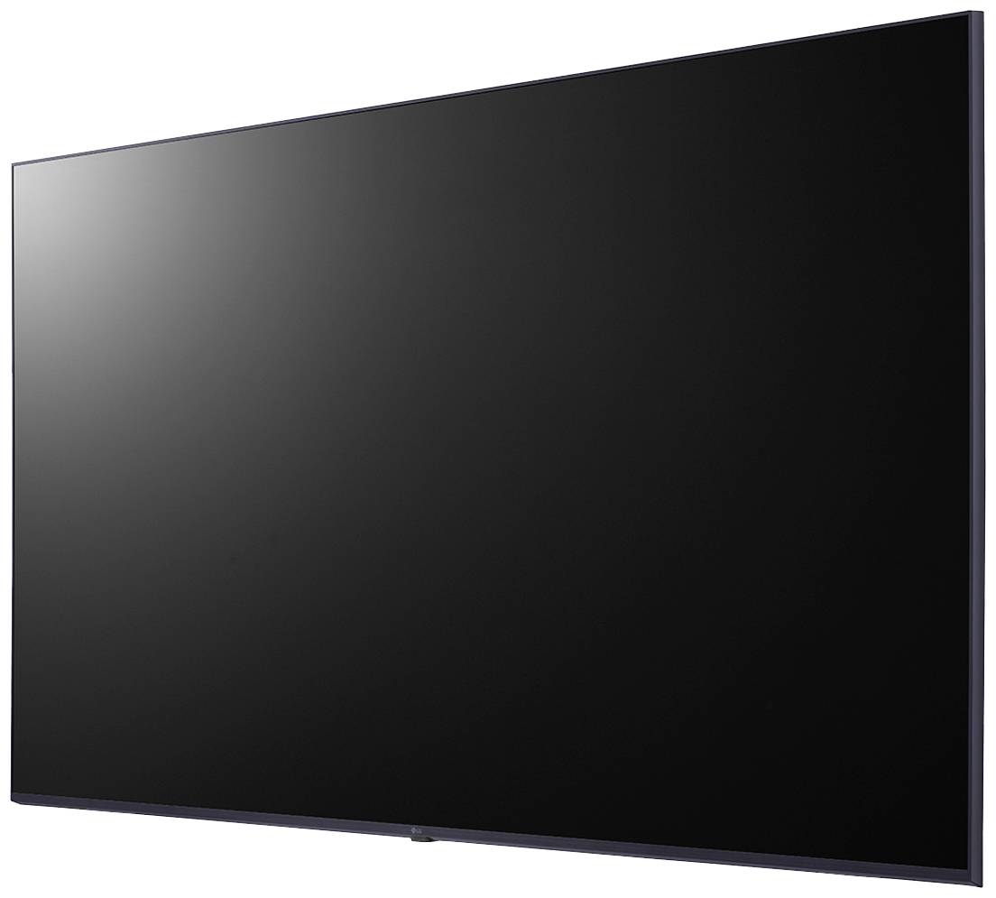 Un grande schermo nero e liscio con un sottile bordo, simile a un moderno televisore o monitor a schermo piatto.