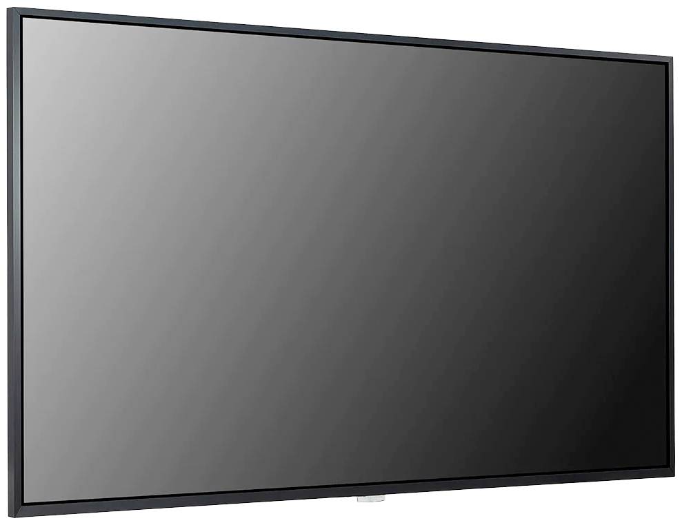 Schermo piatto con cornice nera, spento, che mostra una superficie riflettente. Ideale per home cinema o presentazioni in ufficio.