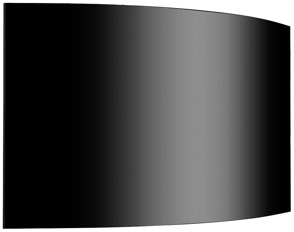 Un monitor curvo nero su sfondo bianco.
