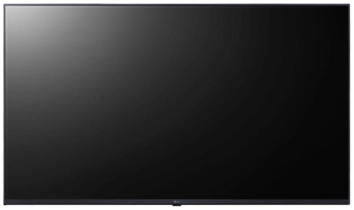 Uno schermo nero e piatto di un televisore su uno sfondo bianco.