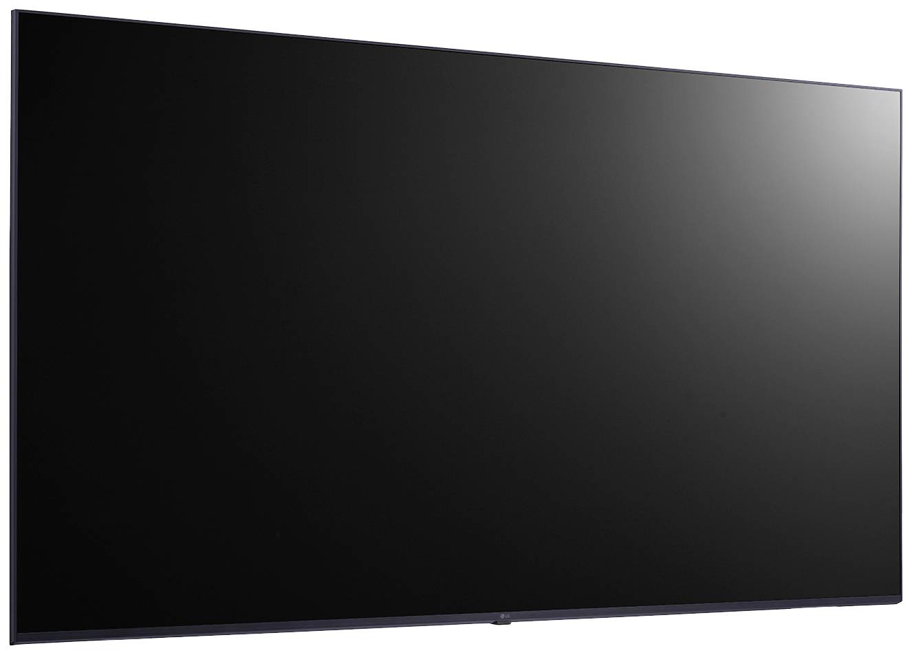 Un grande schermo televisivo nero e piatto, con una cornice sottile, privo di comandi o display visibili.
