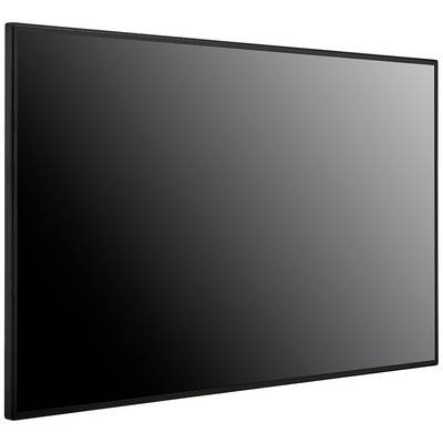 Un grande schermo piatto nero e rettangolare con cornice sottile.