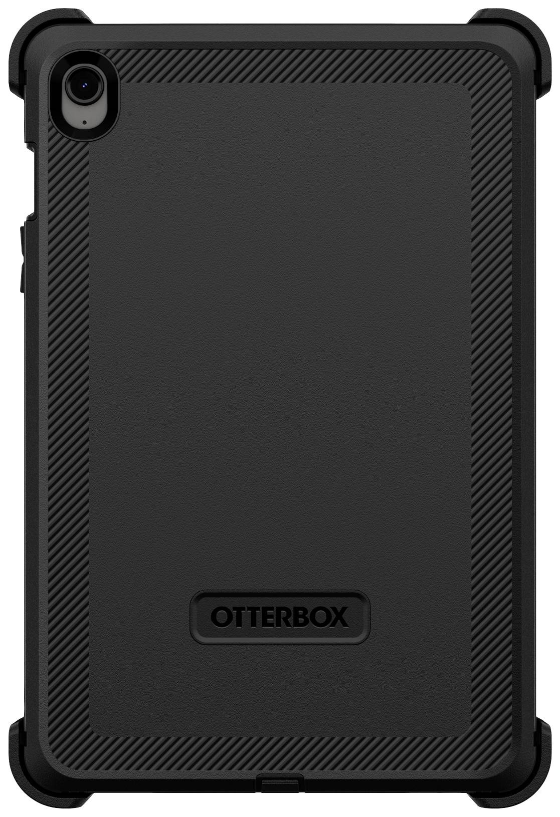 Una custodia protettiva nera per tablet con design robusto e angoli rinforzati, contrassegnata con il logo 'OtterBox'.