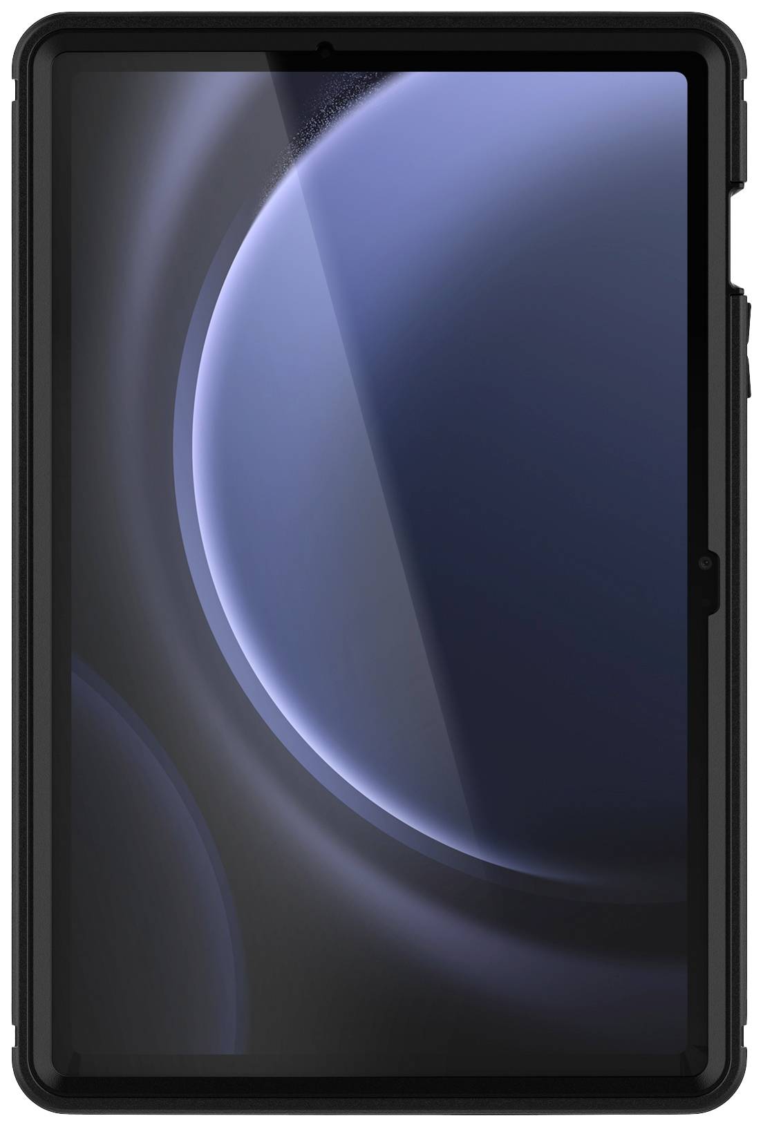 Un tablet con cornice nera e una superficie dello schermo lucida e riflettente.