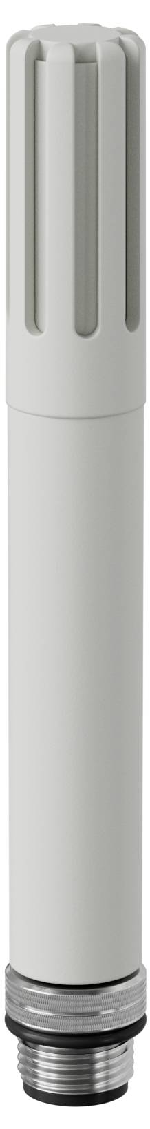 Un sensore cilindrico grigio con fessure verticali nella parte superiore e un segmento inferiore filettato, probabilmente per il monitoraggio ambientale o la raccolta di dati.