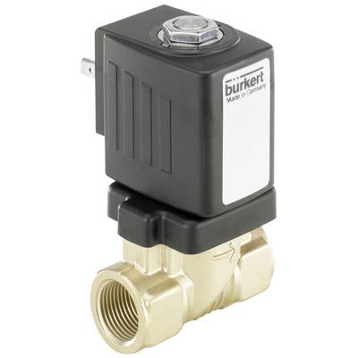 Valvola magnetica Bürkert, involucro nero e oro, con etichetta 'Made in Germany'. Utilizzata per il controllo di flussi di liquidi e gas.
